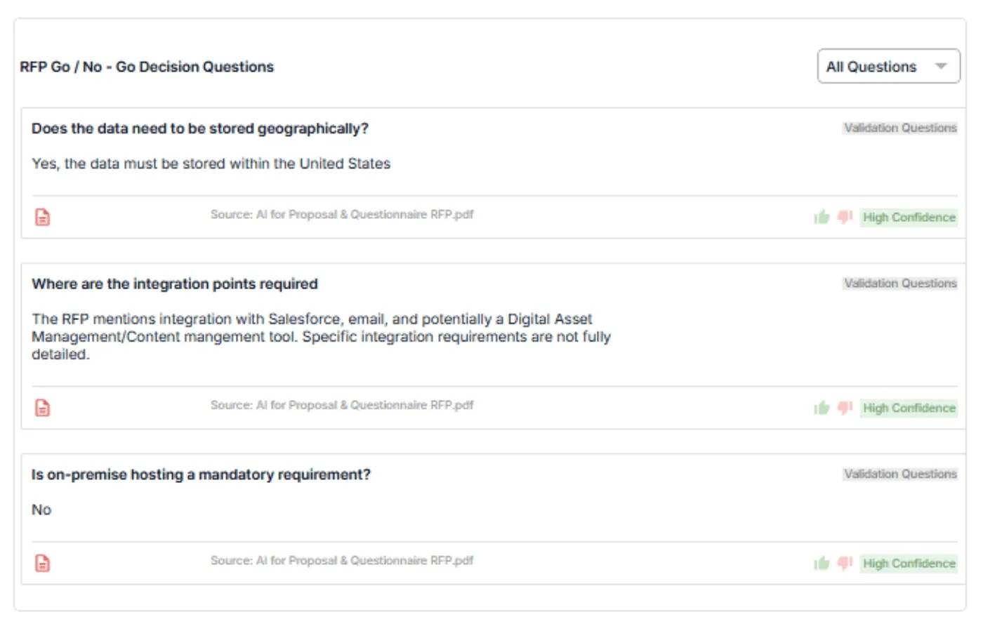 AI applies them consistently to every RFP